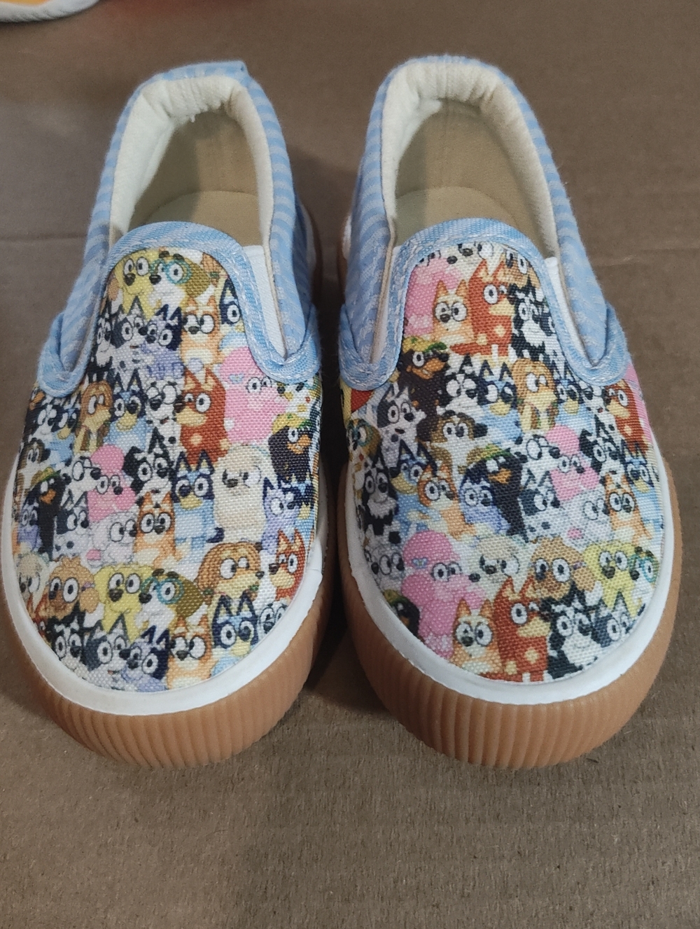 Kids Slip-On Canvas Shoes with Colorful Puppy Print - Blue Trim. One Time Wear.